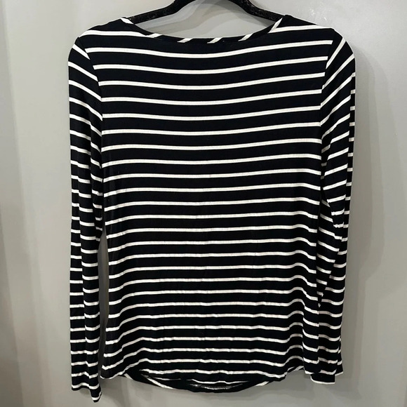 Magaschoni Black and White Striped Long Sleeve Short Modal Top Size Small - Picture 4 of 4